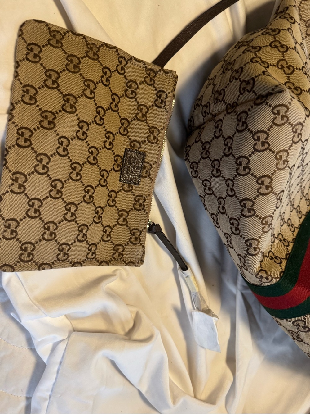 Gucci Beige/Tan GG Canvas Tote with Green and Red Web Giglio Large Tote - Picture 5 of 9